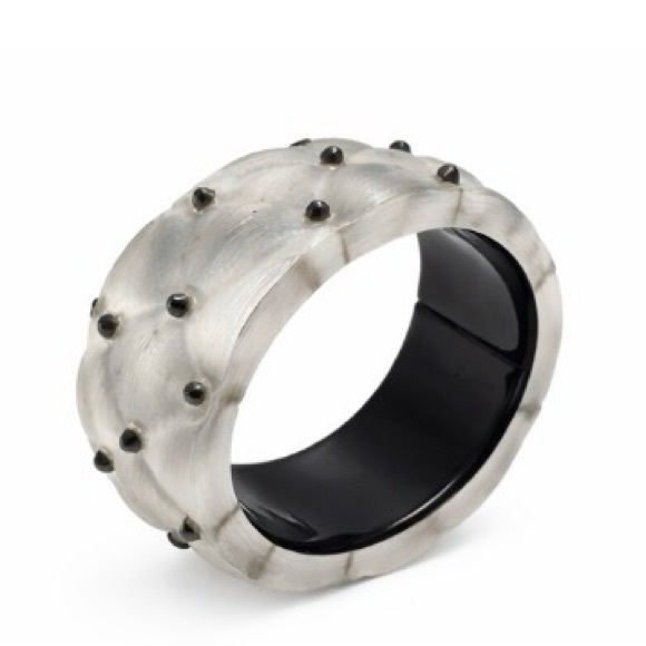 Alexis Bittar Frosted Lucite Studded Quilted Hinged Cuff Bracelet - Picture 6 of 7